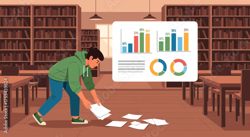 Data visualization overwhelm as student struggles with information overload in library
