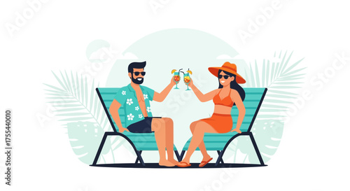 Couple Enjoying Refreshing Tropical Drinks While Relaxing Under the Summer Sunshine