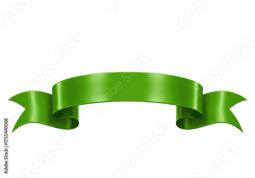 Vibrant Green Satin Ribbon Banner  isolated on transparent png