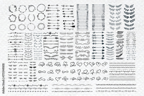 Vintage calligraphic elements. Decorative frames, flourish dividers, borders. Beautiful swirls, sinks decorated with motifs and scrolls. Circle, square and rectangular frames for cards vector