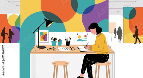 Creative Workspace Illustration: Capturing Inspiration, Artistic Vision, and Individual Presence