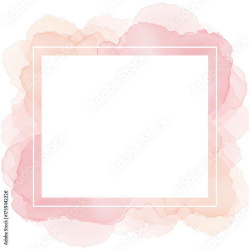 Soft pink watercolor square frame design element for creative projects and invitations isolated on transparent background