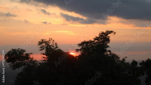 Warm evening sky with scattered clouds and glowing horizon