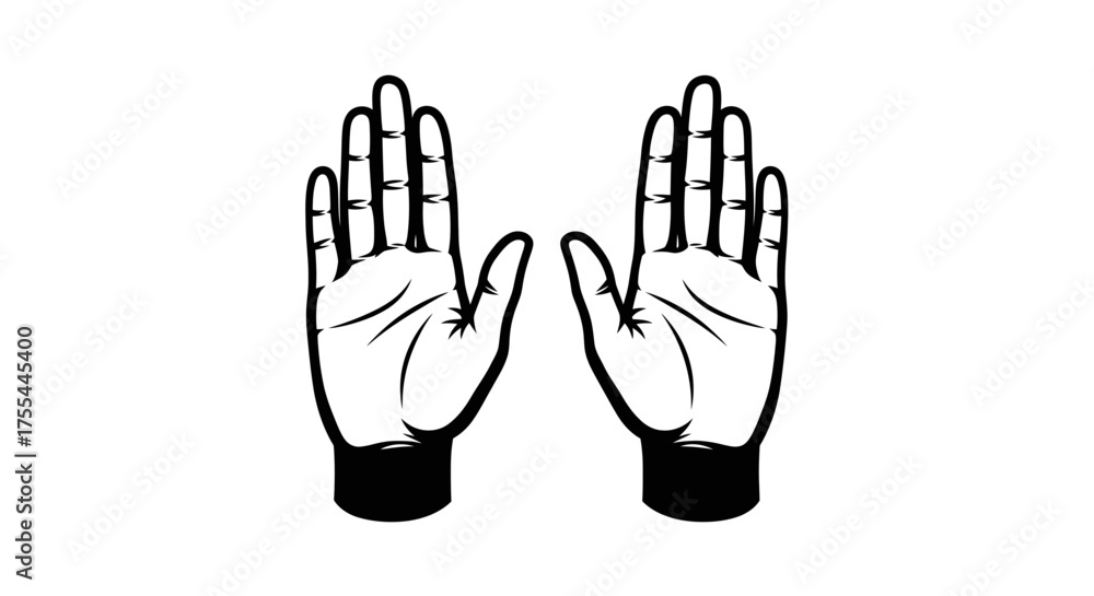 Fototapeta premium Open hands raised upwards, symbolizing offering, prayer, or a plea for help against a white background.