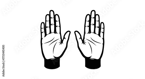 Open hands raised upwards, symbolizing offering, prayer, or a plea for help against a white background.