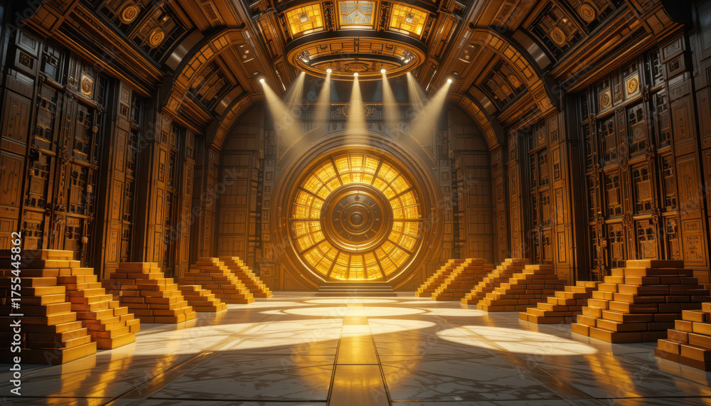 Obraz premium Mystical chamber of light futuristic setting digital art warm atmosphere low angle enigmatic design