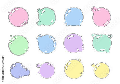 12 pastel bubbles in 3 rows and 4 columns on a white background