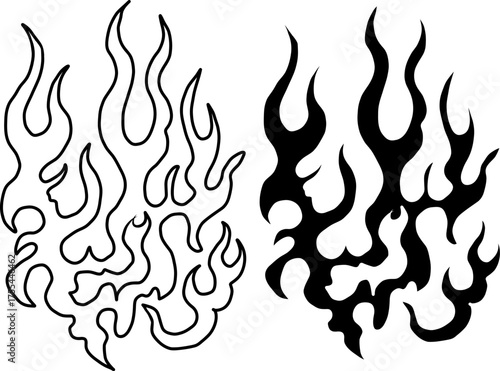 Chinese cloud vector for coloring book and printing on white background.Traditional Japanese culture element for tattoo design and idea.Fire vector for T-shirt.Traditional japanese fire for tattoo.
