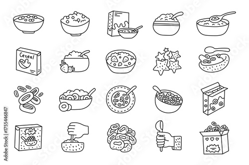 Breakfast cereal set in outline line art