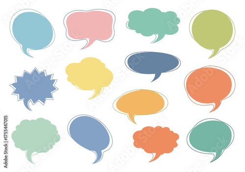 Collection of speech bubbles in various shapes and colors outlined