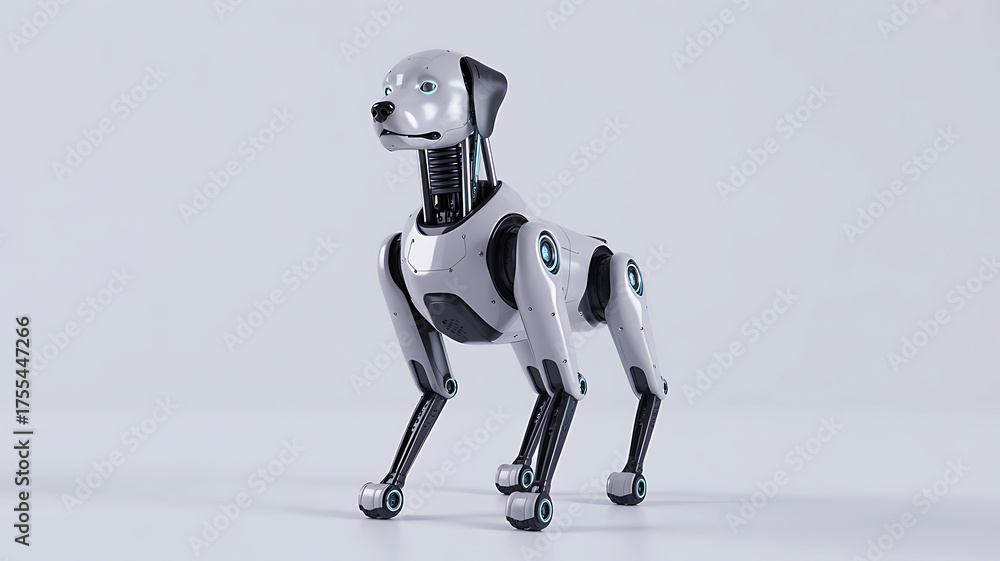 Fototapeta premium Futuristic robotic dog standing alert future pet companion advanced ai technology concept