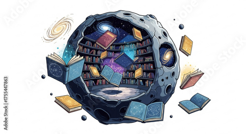 Explore cosmic knowledge in a celestial library a universe of books and space exploration for book lovers