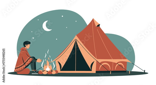 Idyllic Camping Scene Under A Nocturnal Sky Depicting Outdoor Recreation And Leisure
