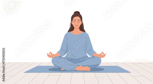 Meditating Woman Practices Calmness, Serenity, And Mindfulness In A Peaceful Position