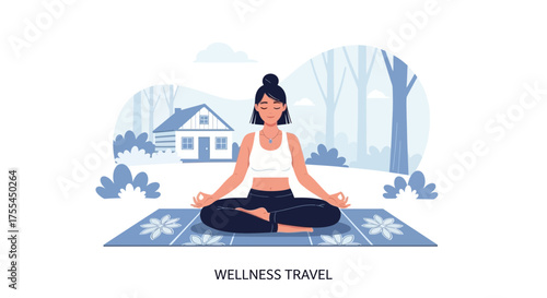 Meditation Practice And Wellness Tourism Depicted In Tranquil And Idyllic Setting