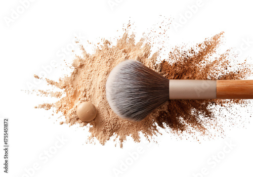 Makeup brush with powder splash isolated on a transparent background