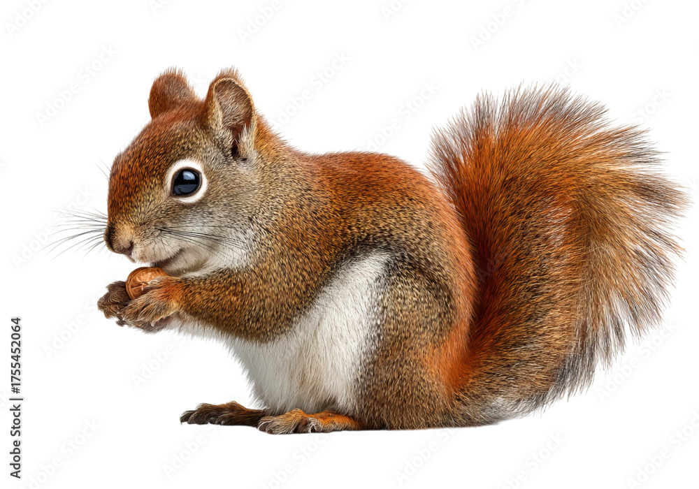 Obraz premium Red Squirrel Eating Nut isolated on a transparent background