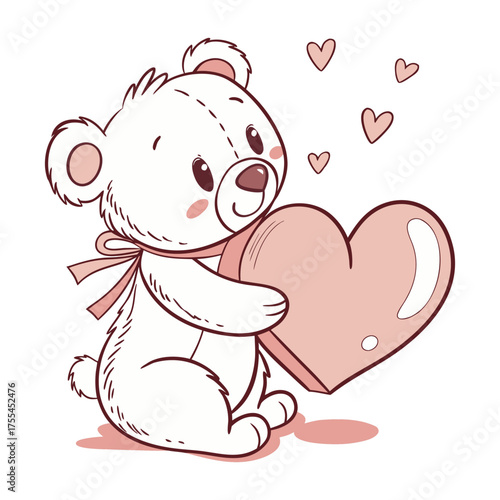 Soft Watercolor Teddy Bear Holding Heart with Gentle Pastel Colors