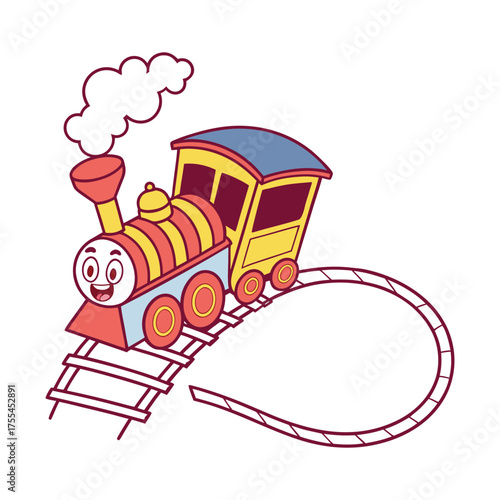 Cartoon Train Sticker Chugging Along Simple Cute Vector Illustration