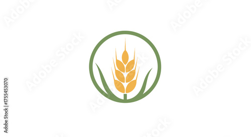 Agriculture Wheat Grain Logo in Green Circle.