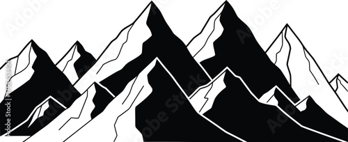 Majestic mountain range with jagged peaks rendered in a bold graphic style