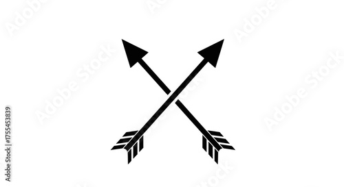 Two black arrows crossed on a white background symbolizing conflict or connection
