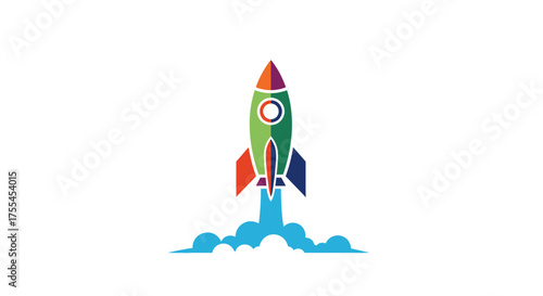 Colorful Rocket Launching into Space.