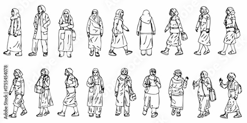 Collection of diverse women wearing hijabs and modest clothing in various poses and styles