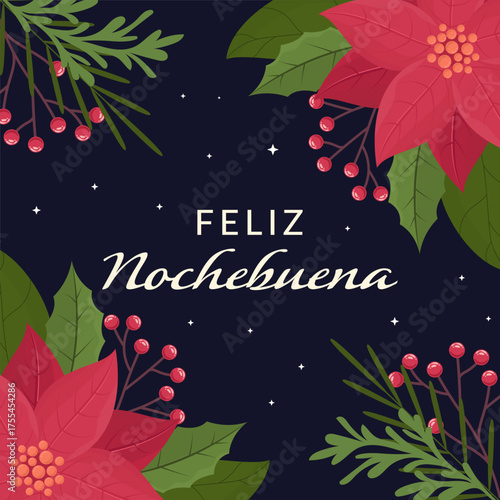 illustration for celebrate feliz Nochebuena in flat design
