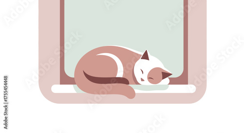Cute cat sleeping peacefully on a window sill.