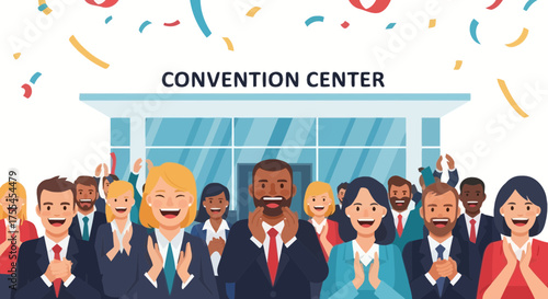 Successful Business Group Jubilant At A Convention Center Celebratory Moment