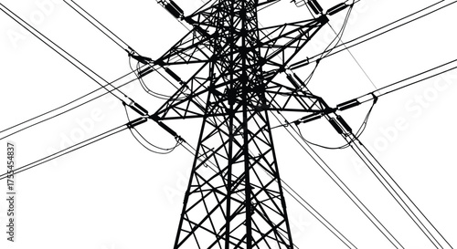 High voltage electric transmission tower with multiple power lines, vector illustration of energy distribution network, electricity infrastructure and industrial power system design.