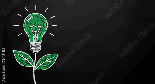 Illustration of green light bulb with leaves symbolizing ecofriendly energy