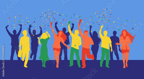 Diverse group of people celebrating with confetti.