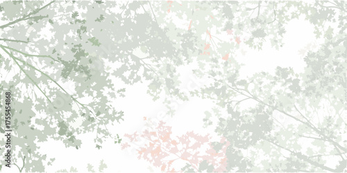 Softly blended abstract tree canopy with subtle pink and green hues against a white sky