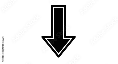 Bold black arrow pointing downwards on a clean white background, indicating direction or decline.