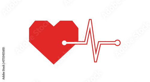 Geometric Red Heart with Electrocardiogram Line.