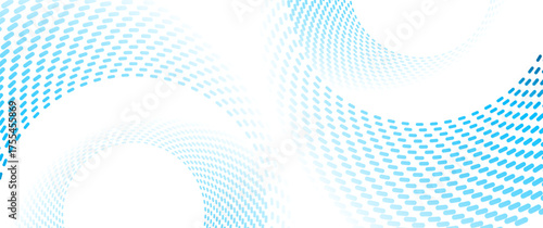 Bright blue circular and spiral dotted lines abstract tech geometric background