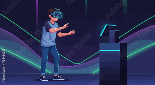 Young Individual Exploring Virtual Reality Metaverse With Immersive Technology