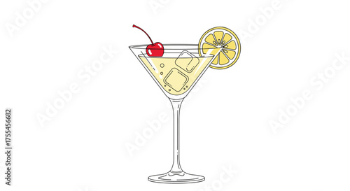 A delightful creamy cocktail garnished with a maraschino cherry and a thin slice of fruit.
