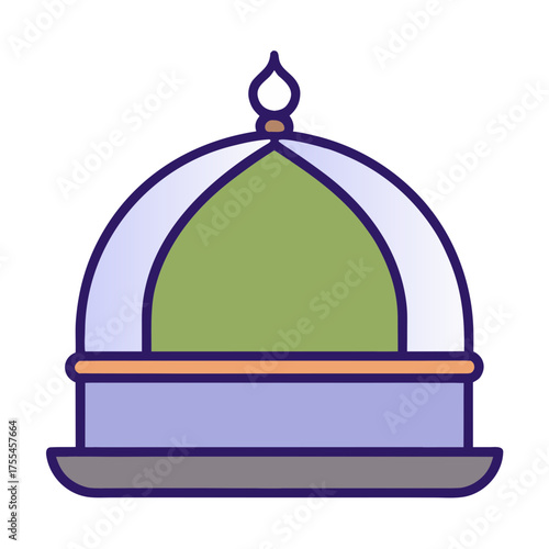 Stylized islamic dome with crescent finial and green interior