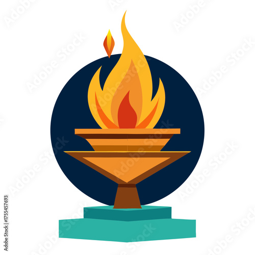 Bright flame ignites on a stylized torch with teal base