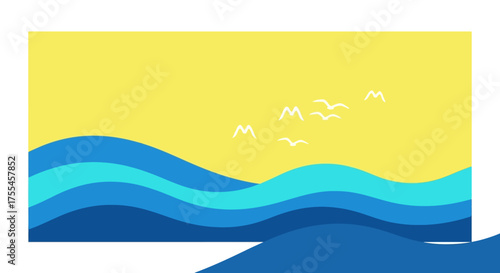 Ocean waves under a bright yellow sky.