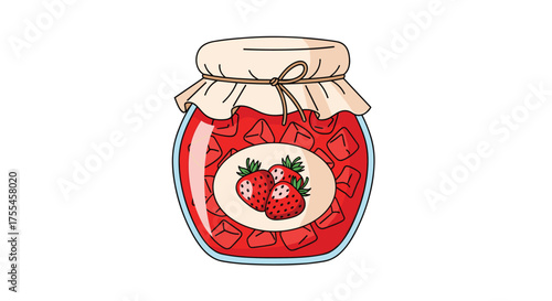 A delightful jar of homemade strawberry jam perfect for spreading on toast or pastries.