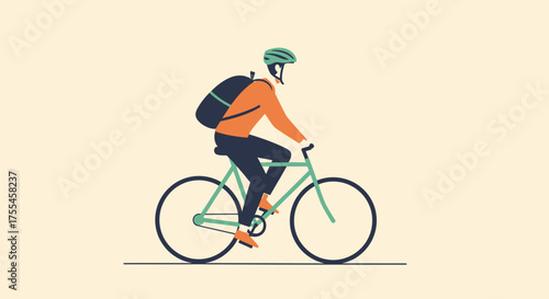 Person cycling with backpack in minimalist style.