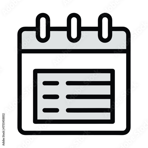 A minimalist icon representing a calendar page with three rings at the top and a list of tasks or events on the page.