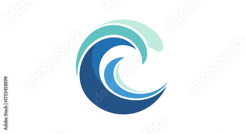 Stylized ocean wave logo with gradient colors.