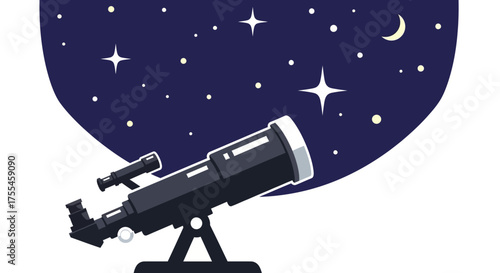 Telescope pointing towards the starry night sky.