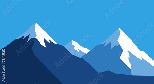 Vector illustration of a blue mountain range with snow-capped peaks.