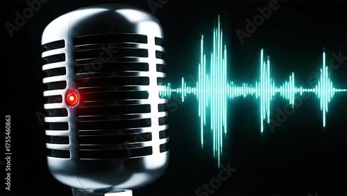 Vintage Microphone Captures Sound Waves in Dynamic Audio Visualization.